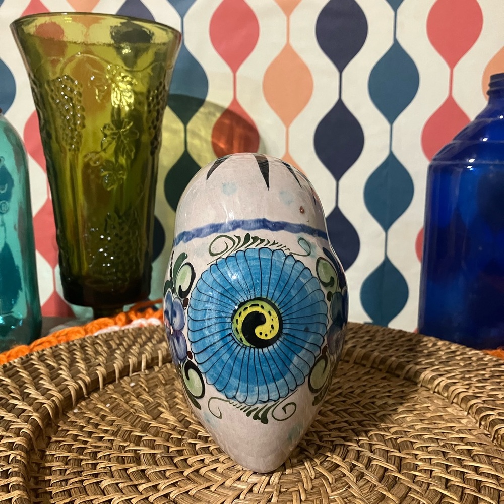 Mexican Tonala Pottery Ceramic Owl Figurine Hand-Painted Signed Cat 324 - Picture 5 of 12